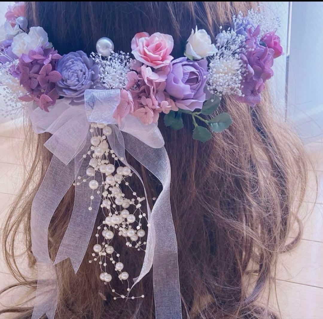 ラプンツェルハーフアップ髪飾り♡紫