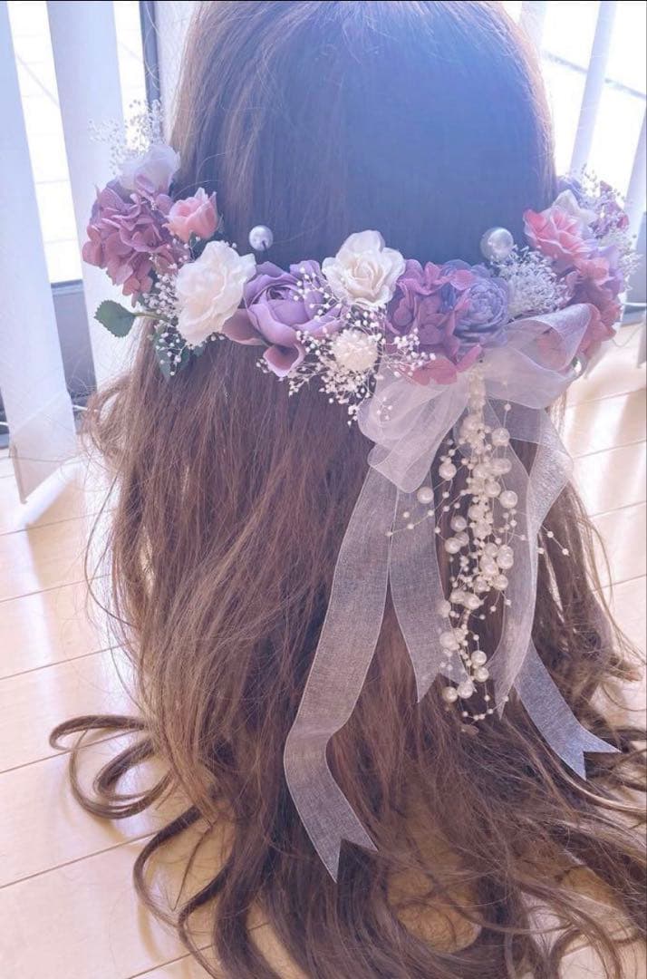 ラプンツェルハーフアップ髪飾り♡紫