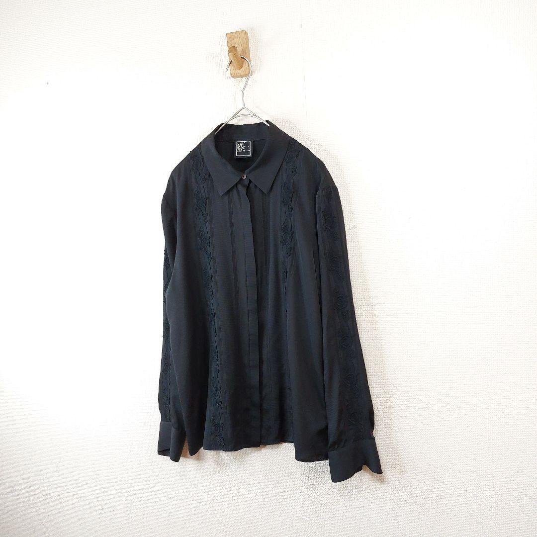 KEITA MARUYAMA　レース刺繍シルクシャツ 花柄 黒 M 長袖