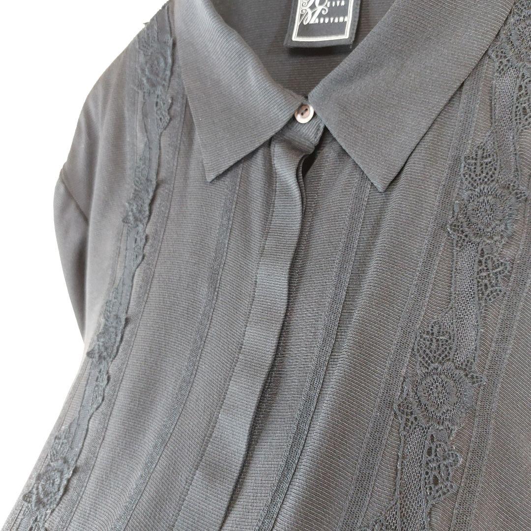 KEITA MARUYAMA　レース刺繍シルクシャツ 花柄 黒 M 長袖