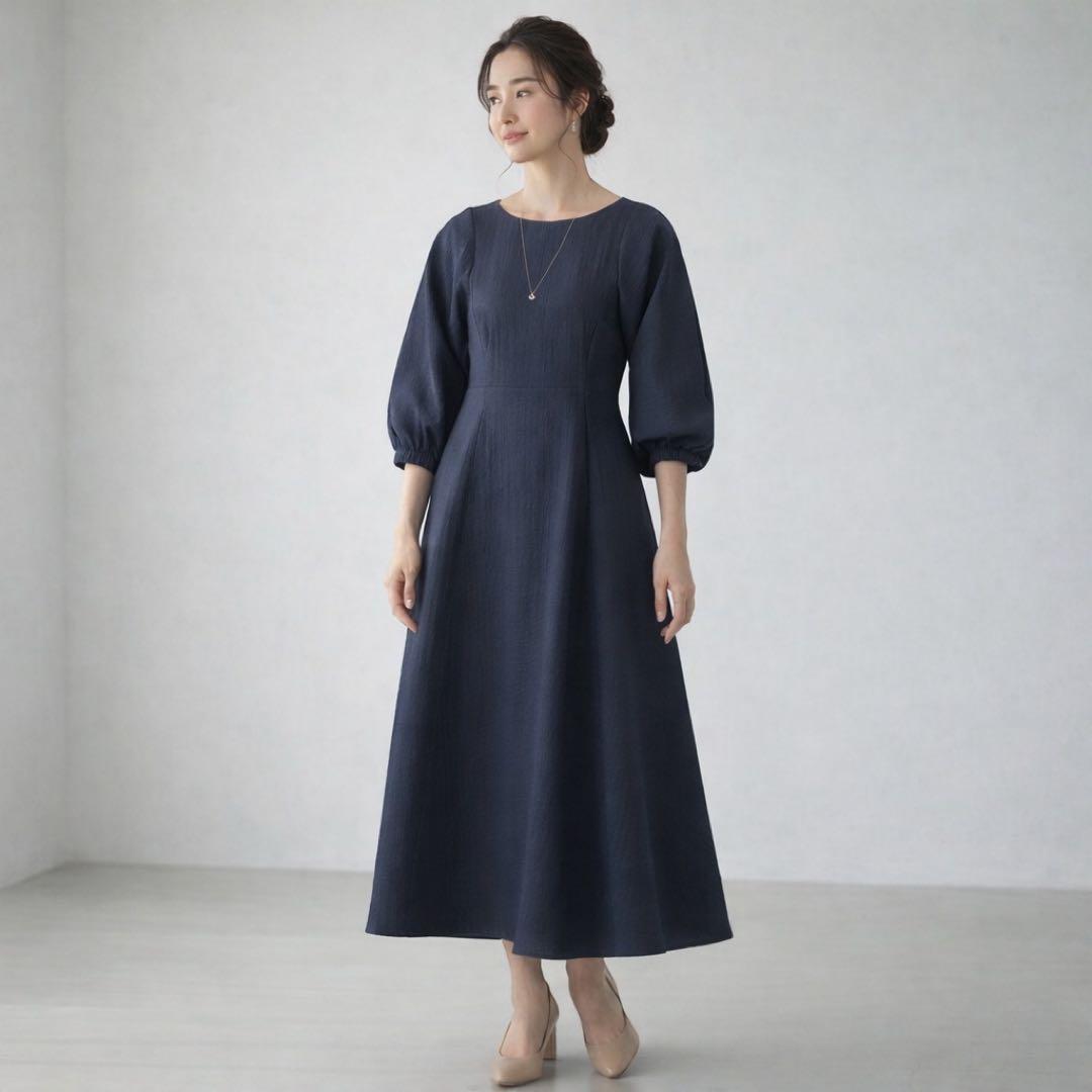 極美品✨ 24SSヴェルメイユパーイエナ パフスリーブワンピース 38 濃紺