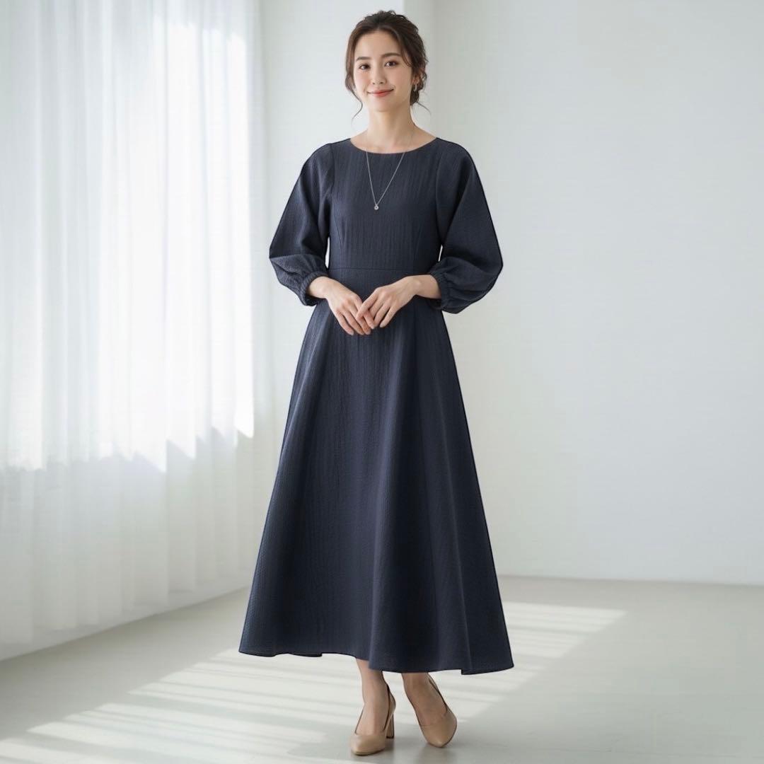 極美品✨ 24SSヴェルメイユパーイエナ パフスリーブワンピース 38 濃紺