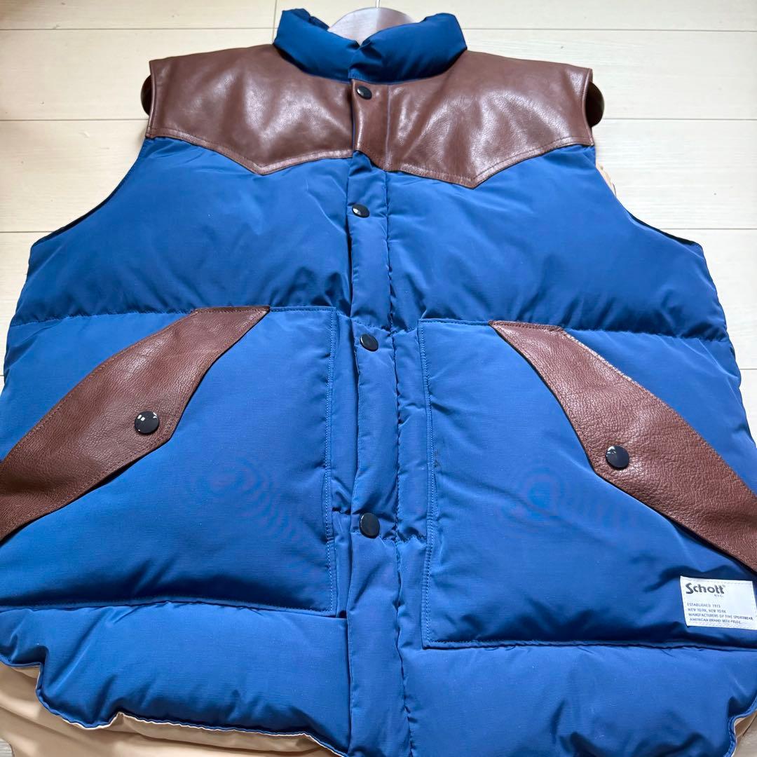 【使用2回】Schott レザーコンビベスト RANCHER ネイビー Lサイズ