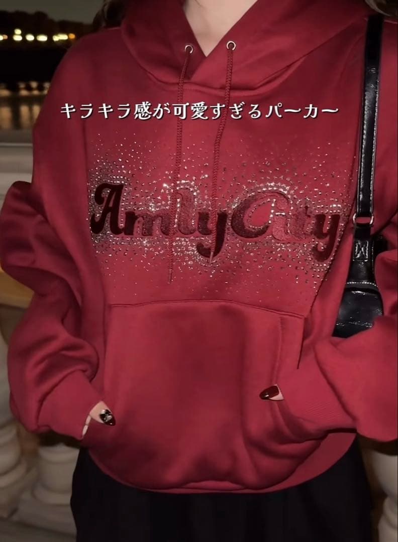 【みー】amly city ラインストーンフーディー FREE SIZE