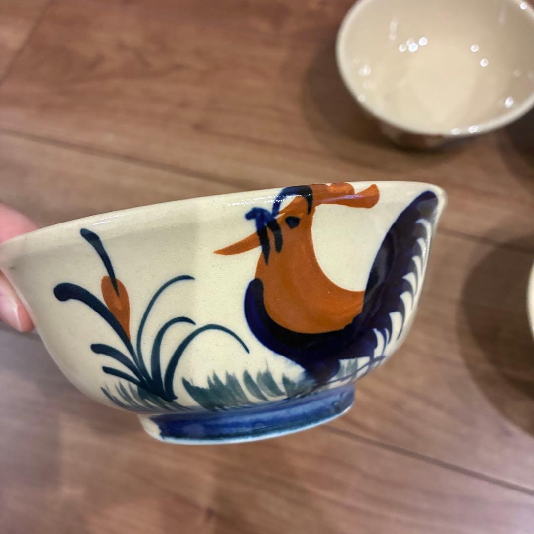 ベトナム　ソンべ焼き　どんぶり　ライテウ焼き　鶏の絵柄 陶器ボウル 丼 4セット