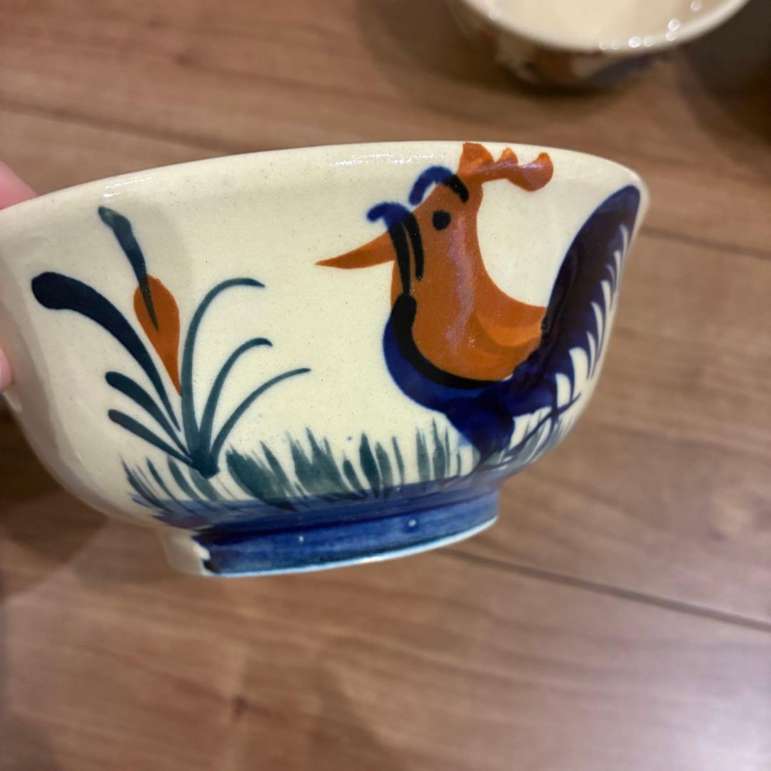 ベトナム　ソンべ焼き　どんぶり　ライテウ焼き　鶏の絵柄 陶器ボウル 丼 4セット