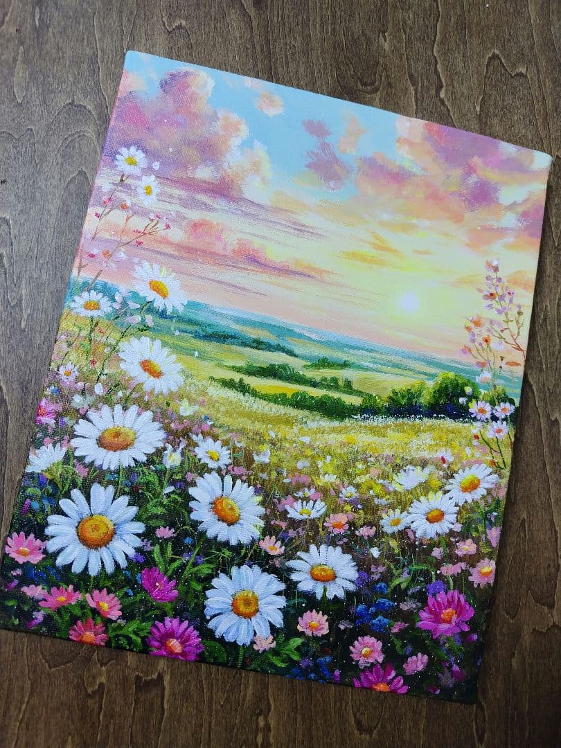 モ*猫様 【春の夕暮れ】アクリル画 F3 風景画 絵画