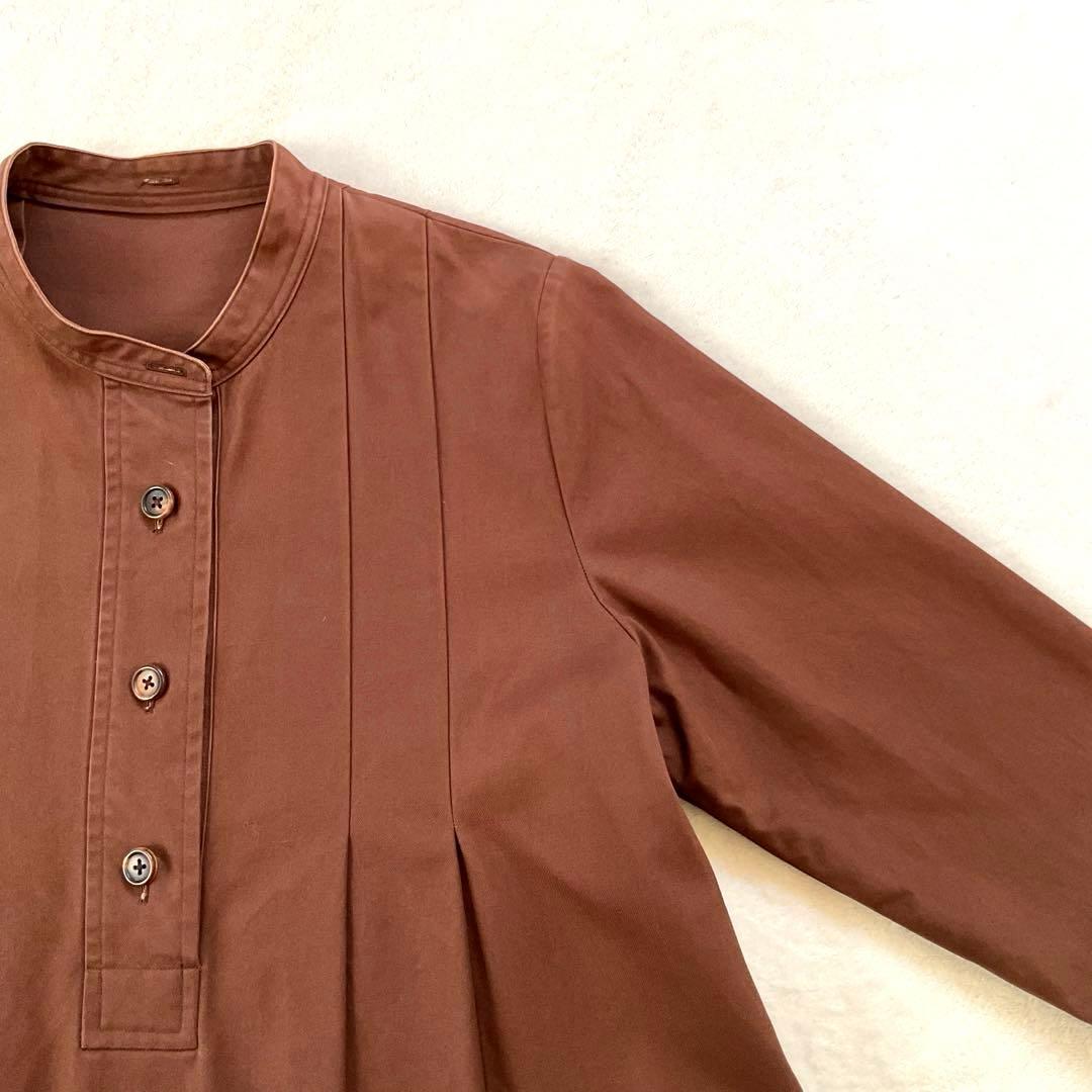 【美品】マーガレットハウエル タック ロング ワンピース Ａライン バンドカラー
