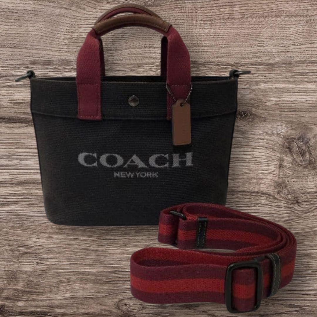 本日限定！コーチCOACH トートショルダーバッグ ブラックキャンパス地＆レザー