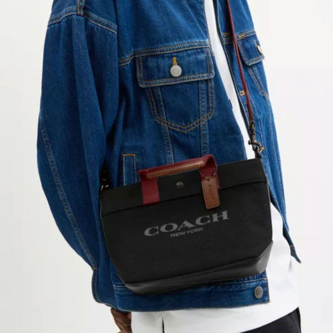 本日限定！コーチCOACH トートショルダーバッグ ブラックキャンパス地＆レザー