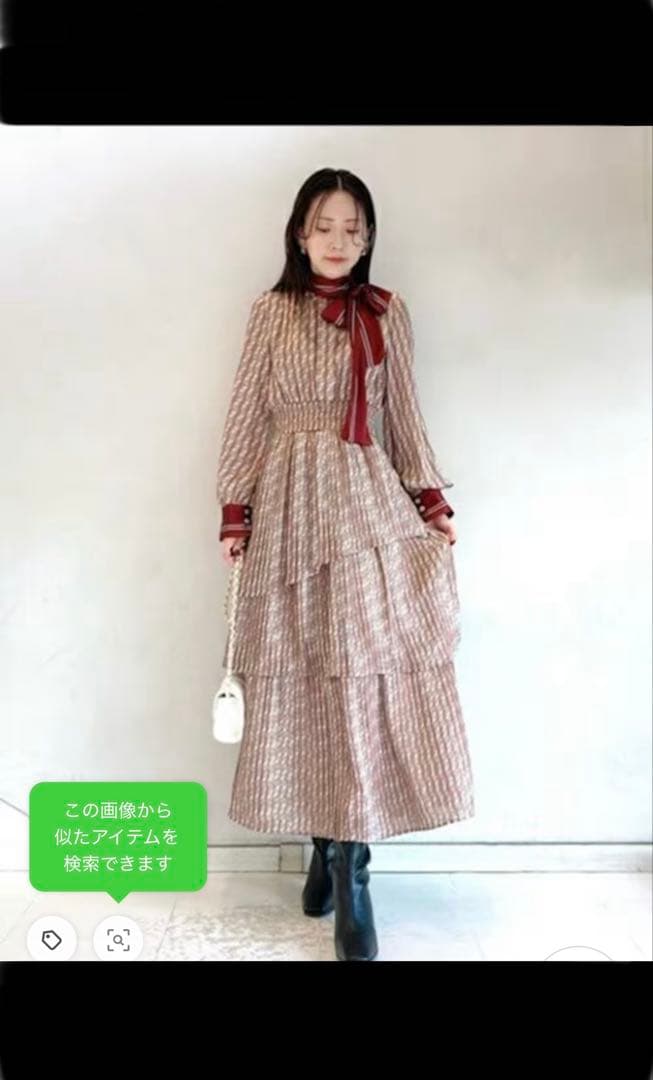 Lily Brown バイカラー　2wayボウタイワンピース　ティアード　赤　春