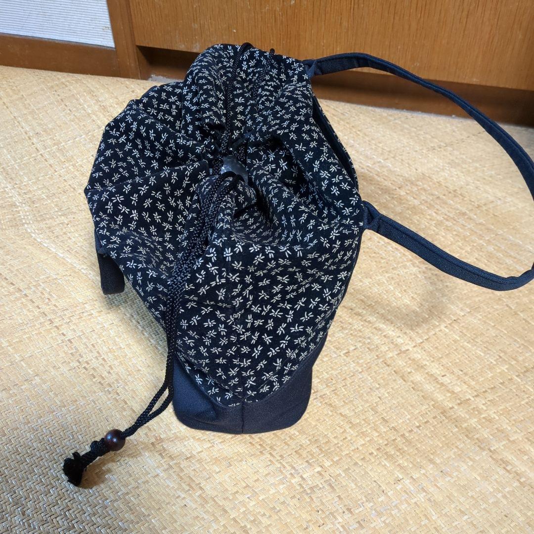 印伝　 和装用バッグ 黒と白のトンボ柄