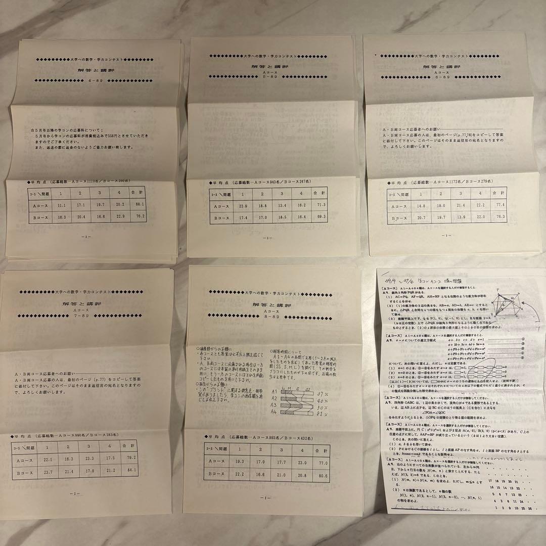 大学への数学 ‘89/4-8 学力コンテストAコースの問題と解答・講評(5回分)