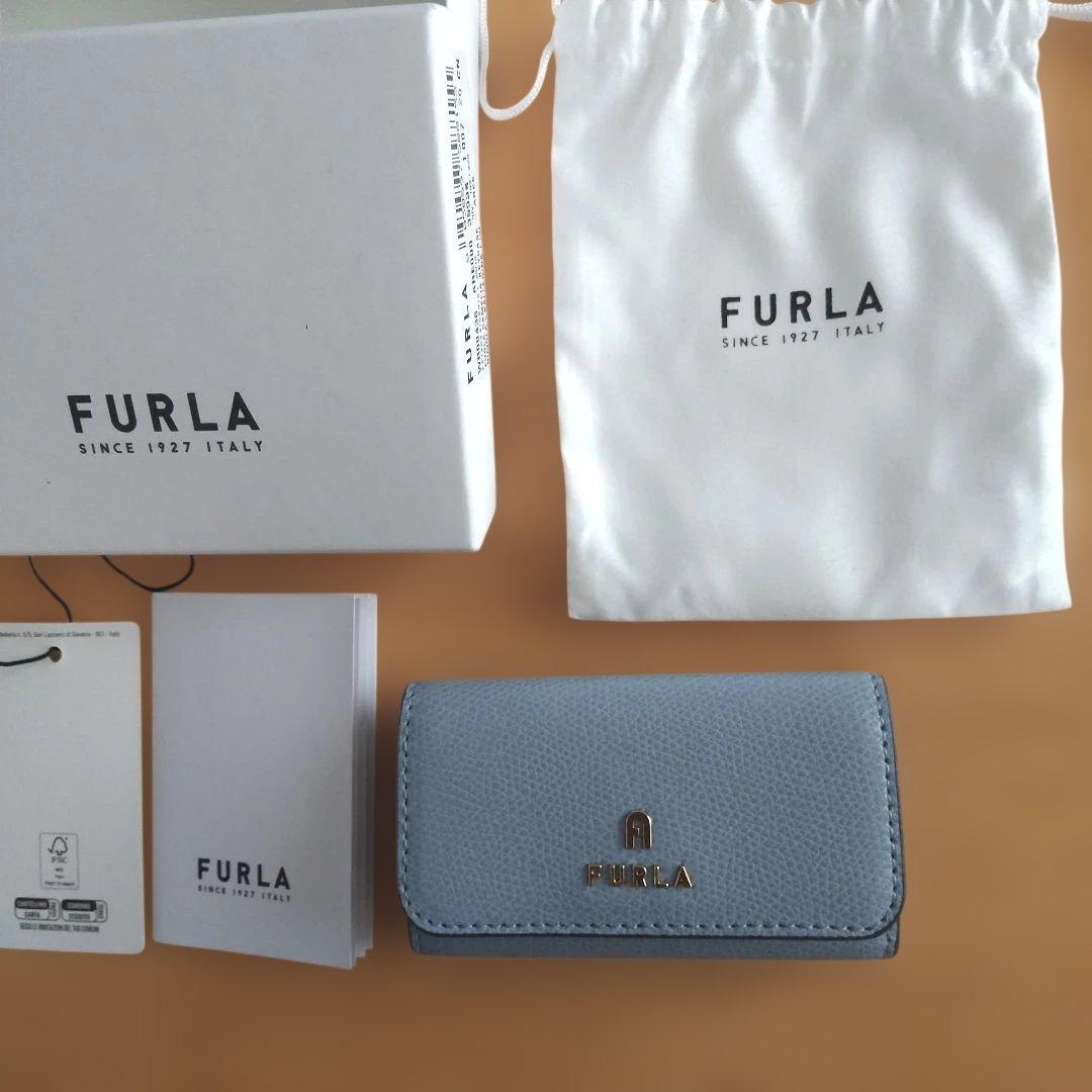 FURLA ライトブルー レザー キーケース