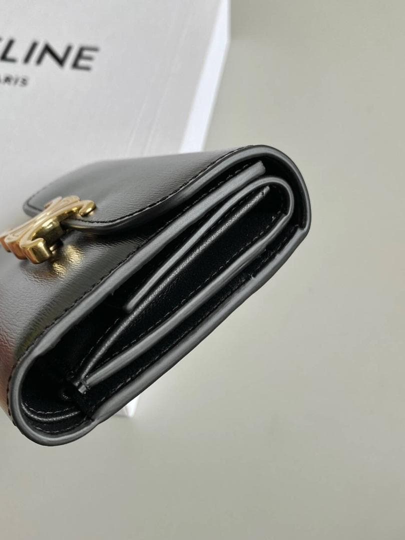 CELINE セリーヌ スモール トリオンフ 三つ折り財布 黒×ゴールド中古