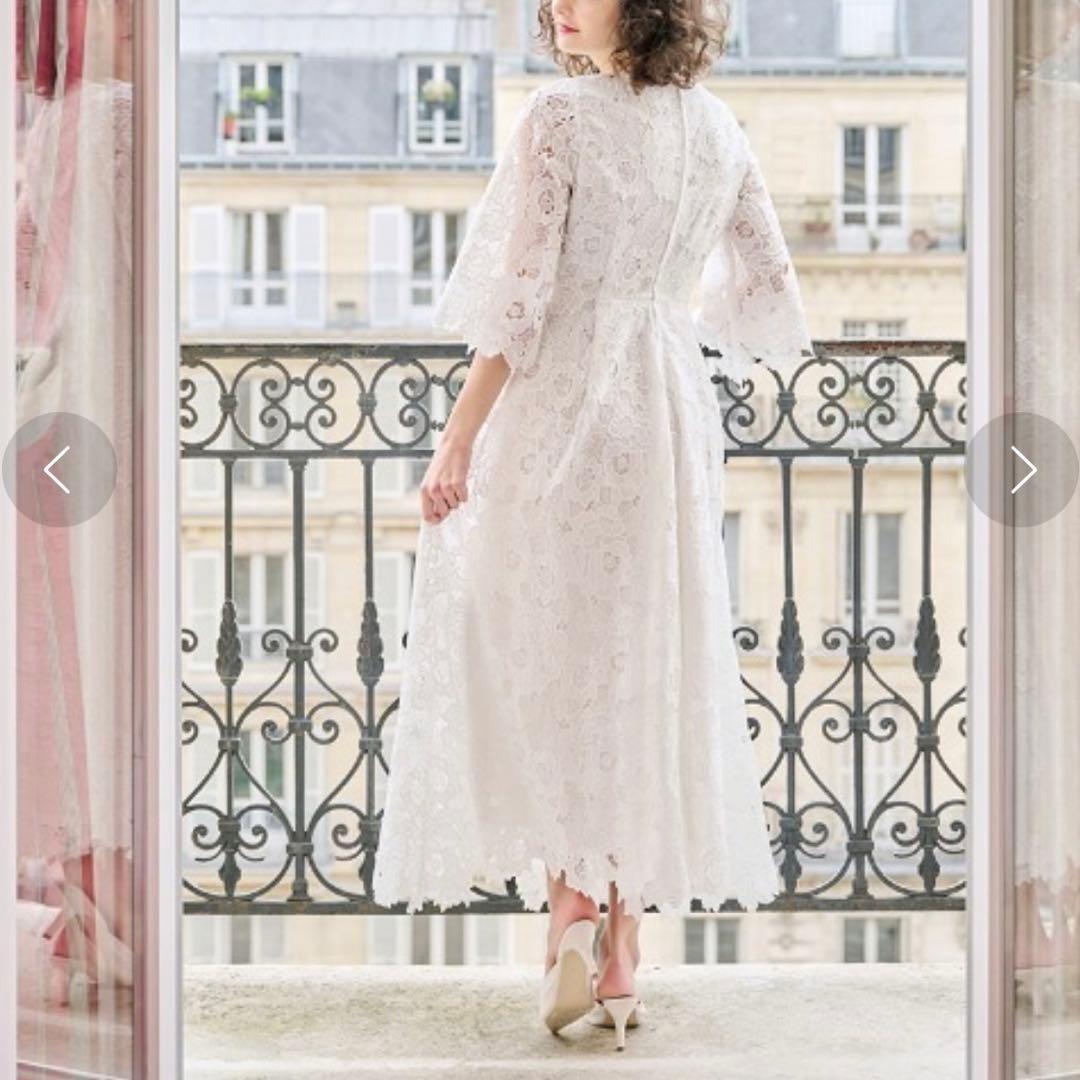 美品 JENNE ジェンヌ 総レース8分フレア袖ワンピース