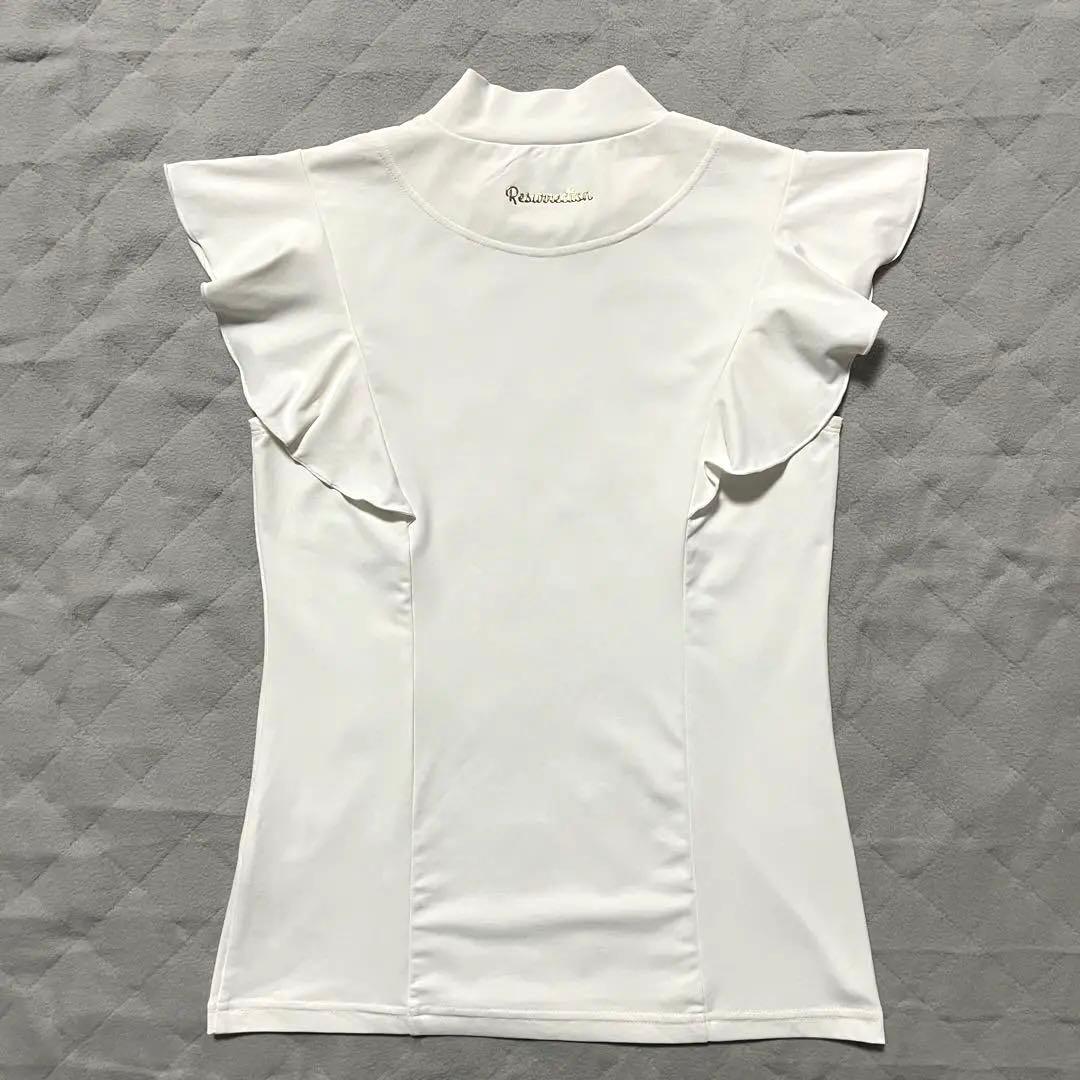 ●レザレクション●モックネックシャツ ホワイト ゴールド ゴルフ S 白 フリル