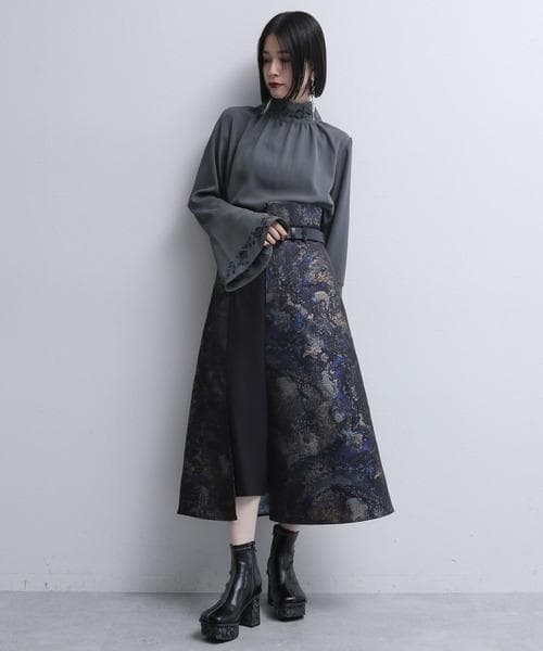 【美品】HARE　2WAYシシュウブラウス　グレー　刺繍　花柄　シャツ