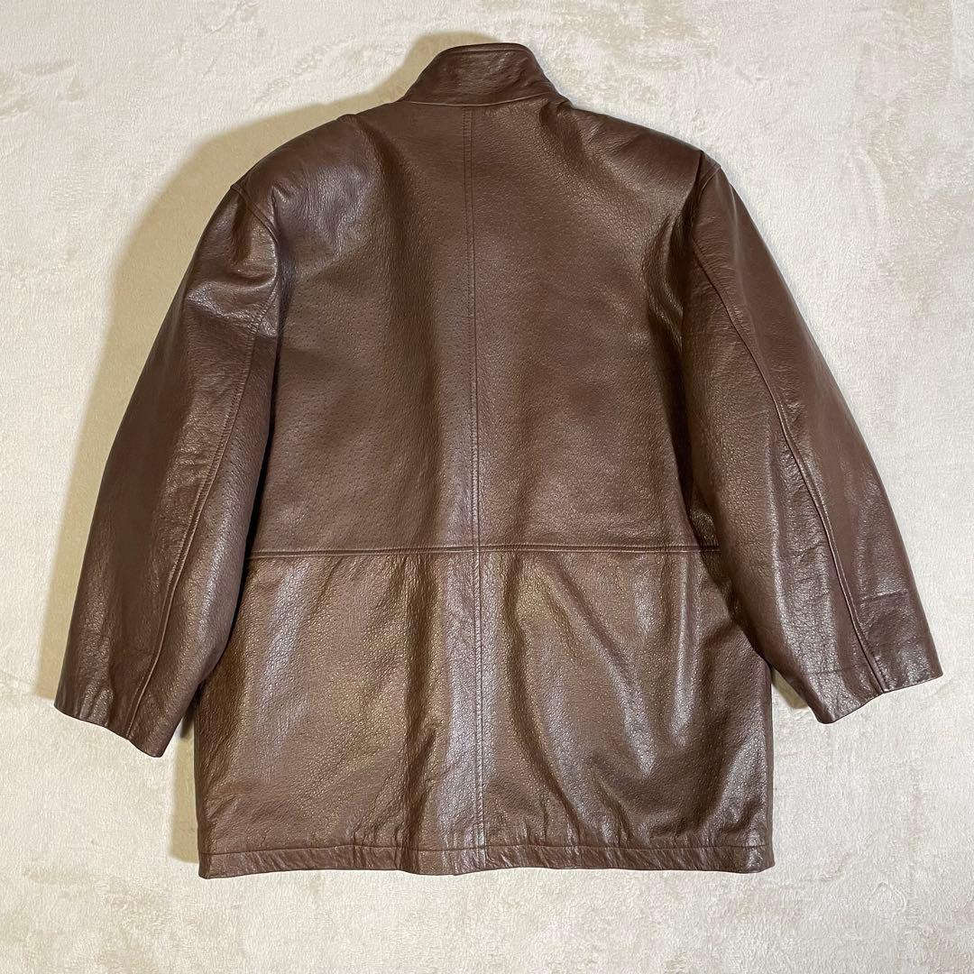 ヴィンテージ　ランバン　レザージャケット　オーストリッチ型押し　50 XL 茶色