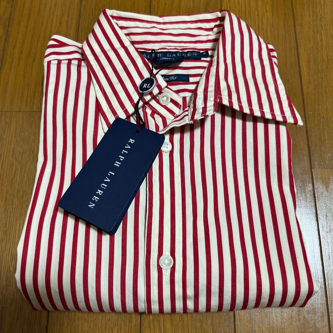 新品★Ralph Lauren シャツ 8 レッド　ストライプ　レディースＬ
