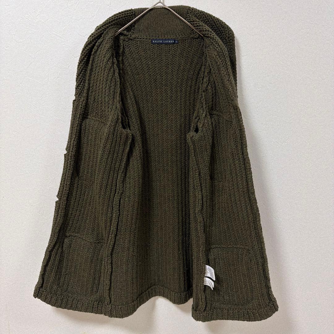 ラルフローレン ニットジャケット 厚手 ショールカラー ポケット付 デザイン M