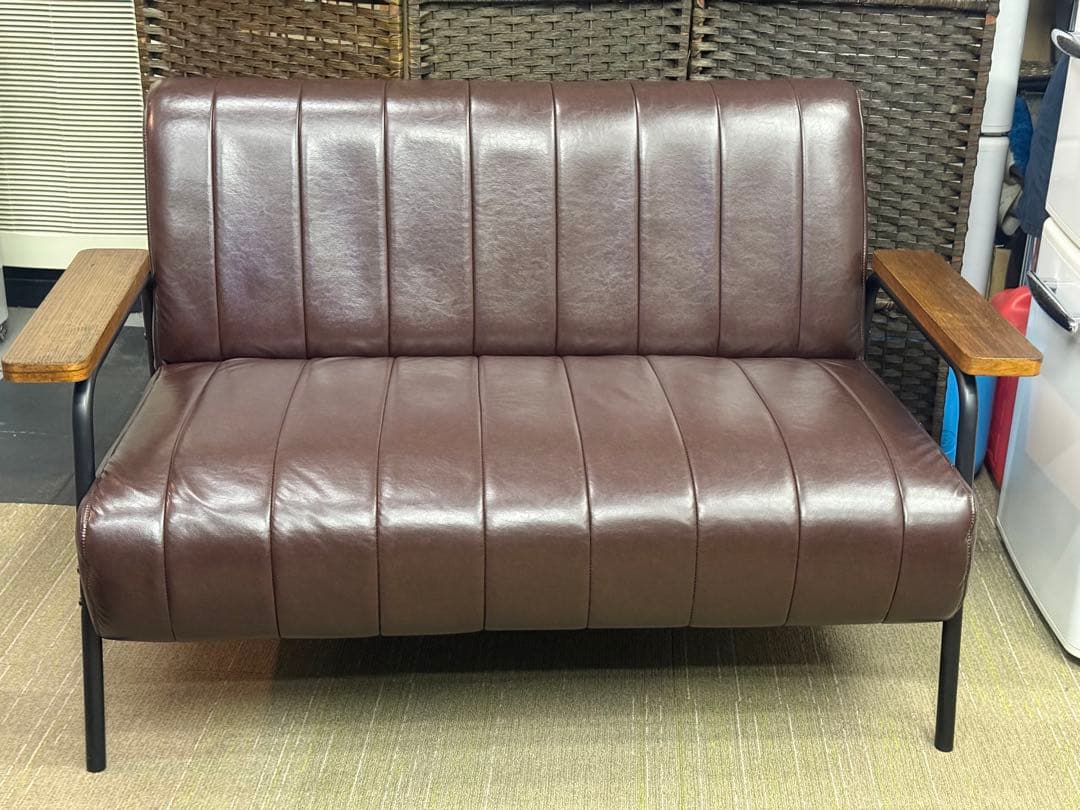 【美品】ニトリ　2人用合皮ソファ　(Nシールド ステイン2KD DBR)