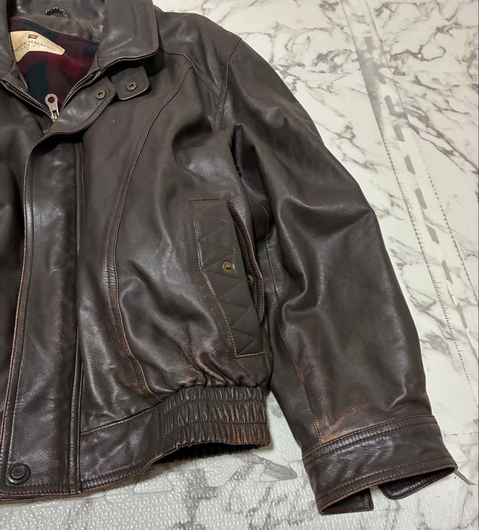 ★PIERRE BALMAIN ダークブラウン レザージャケット革ジャン牛革M