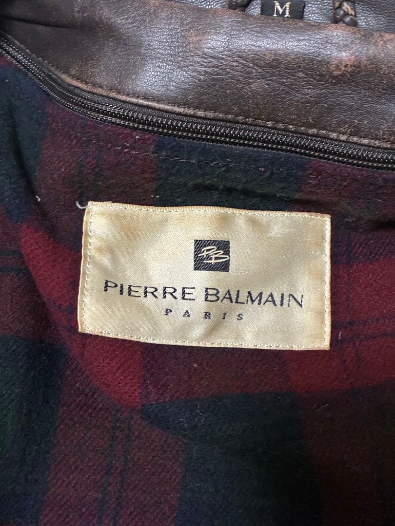 ★PIERRE BALMAIN ダークブラウン レザージャケット革ジャン牛革M