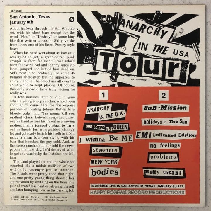 Bootleg シドが観客にベースを振り下ろした SEX PISTOLS LP