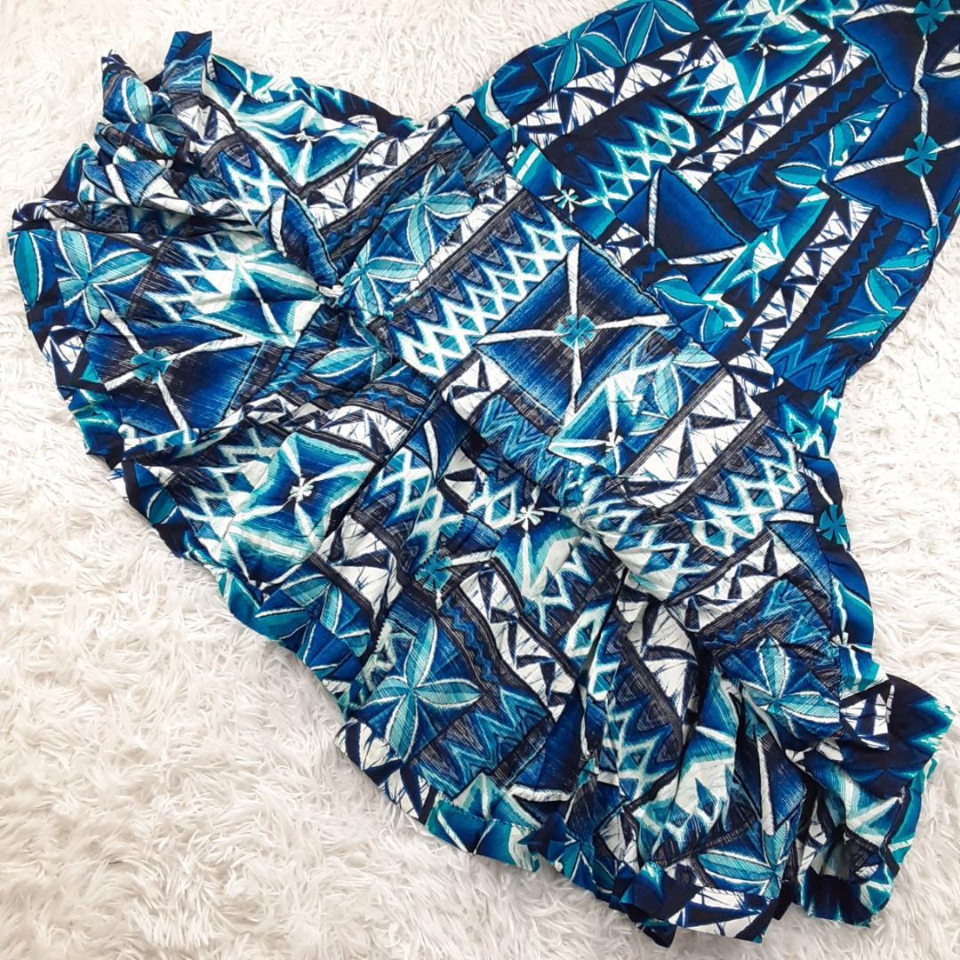 美品◎Hookano ホオカノ ムームー ハワイアンドレス ブルー系 ハワイ製