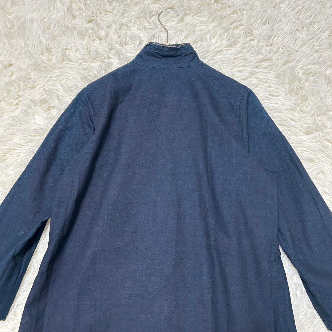 パラスパレス　ロングフレアワンピース　インディゴ　手洗可　七分袖　綿100%
