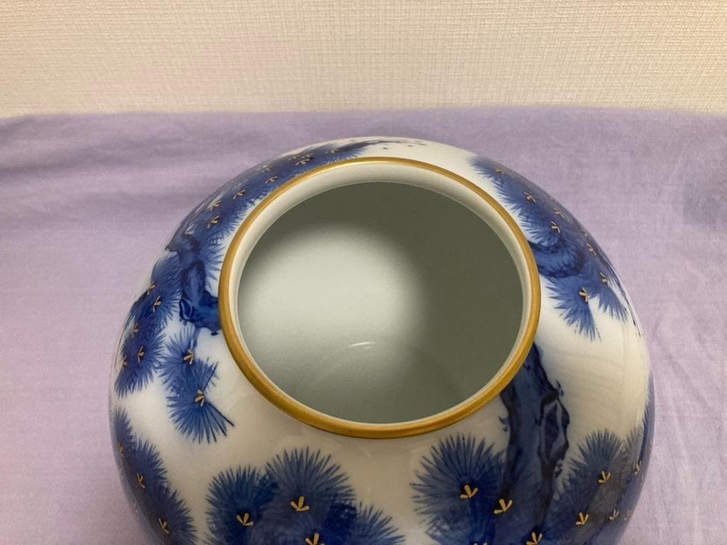 香蘭社 花瓶染錦 老松文 金彩