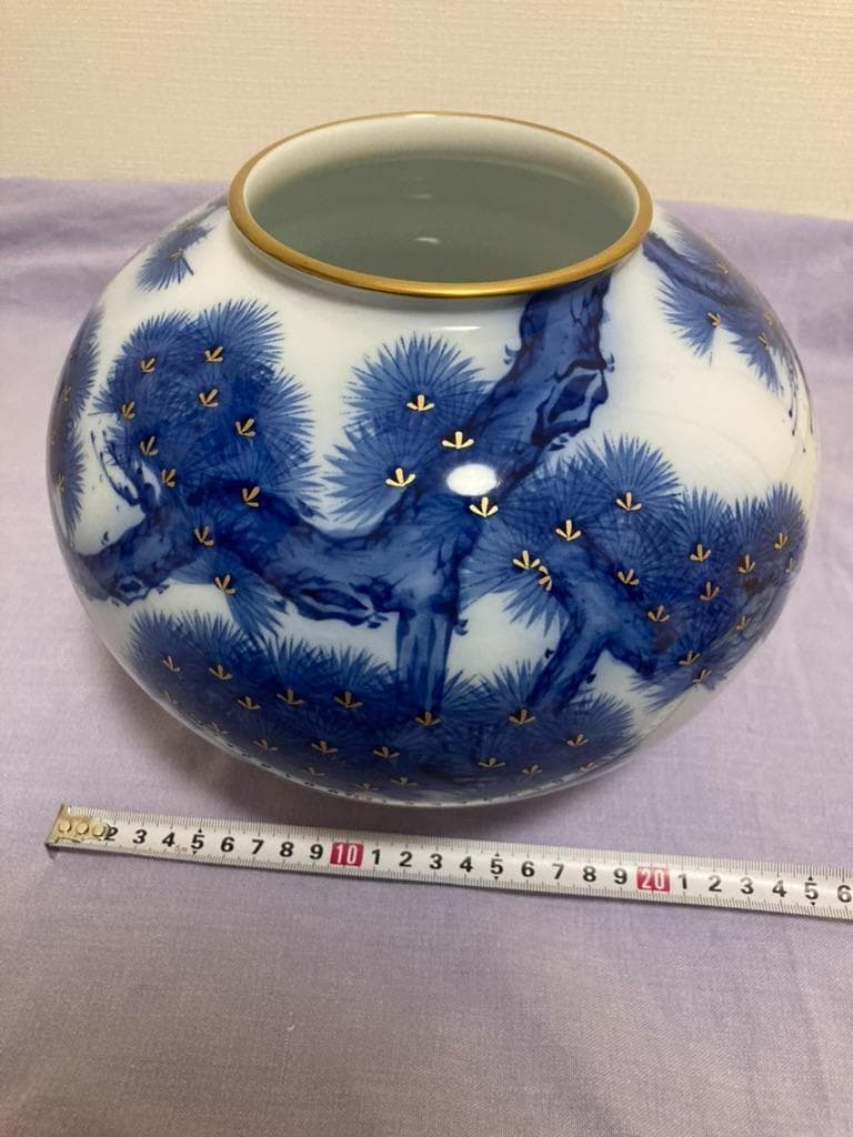 香蘭社 花瓶染錦 老松文 金彩