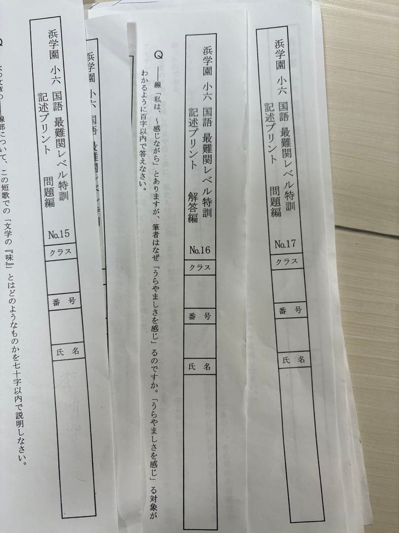 2026年受験生用浜学園小6最高レベル特訓　国語算数理科　プリントフルセット