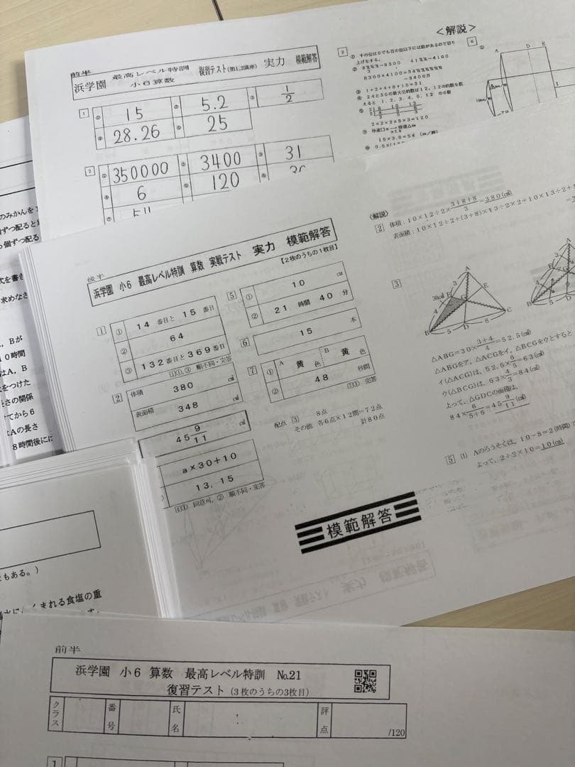 2026年受験生用浜学園小6最高レベル特訓　国語算数理科　プリントフルセット
