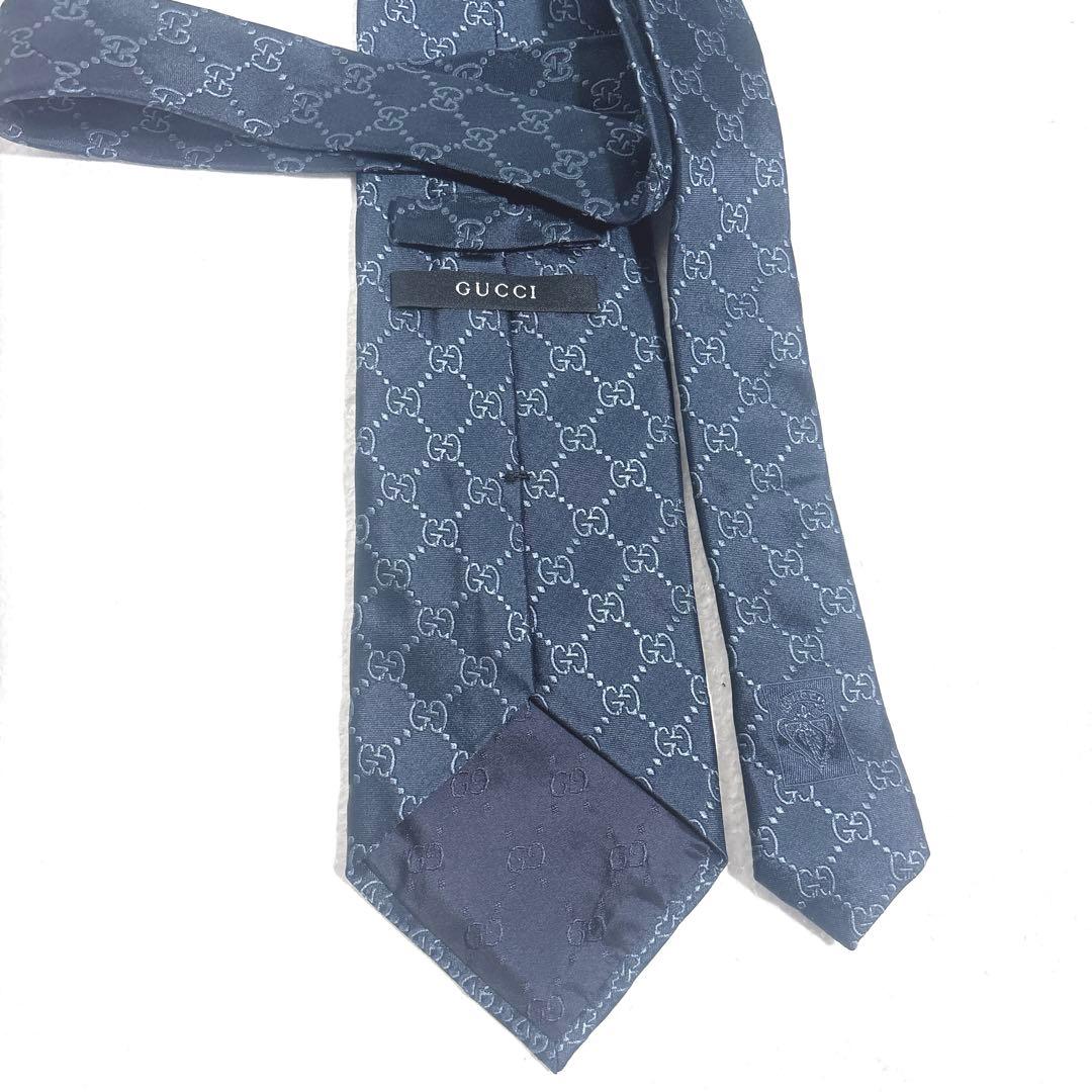 美品 GUCCI シルク ネクタイ GGロゴ ネイビー