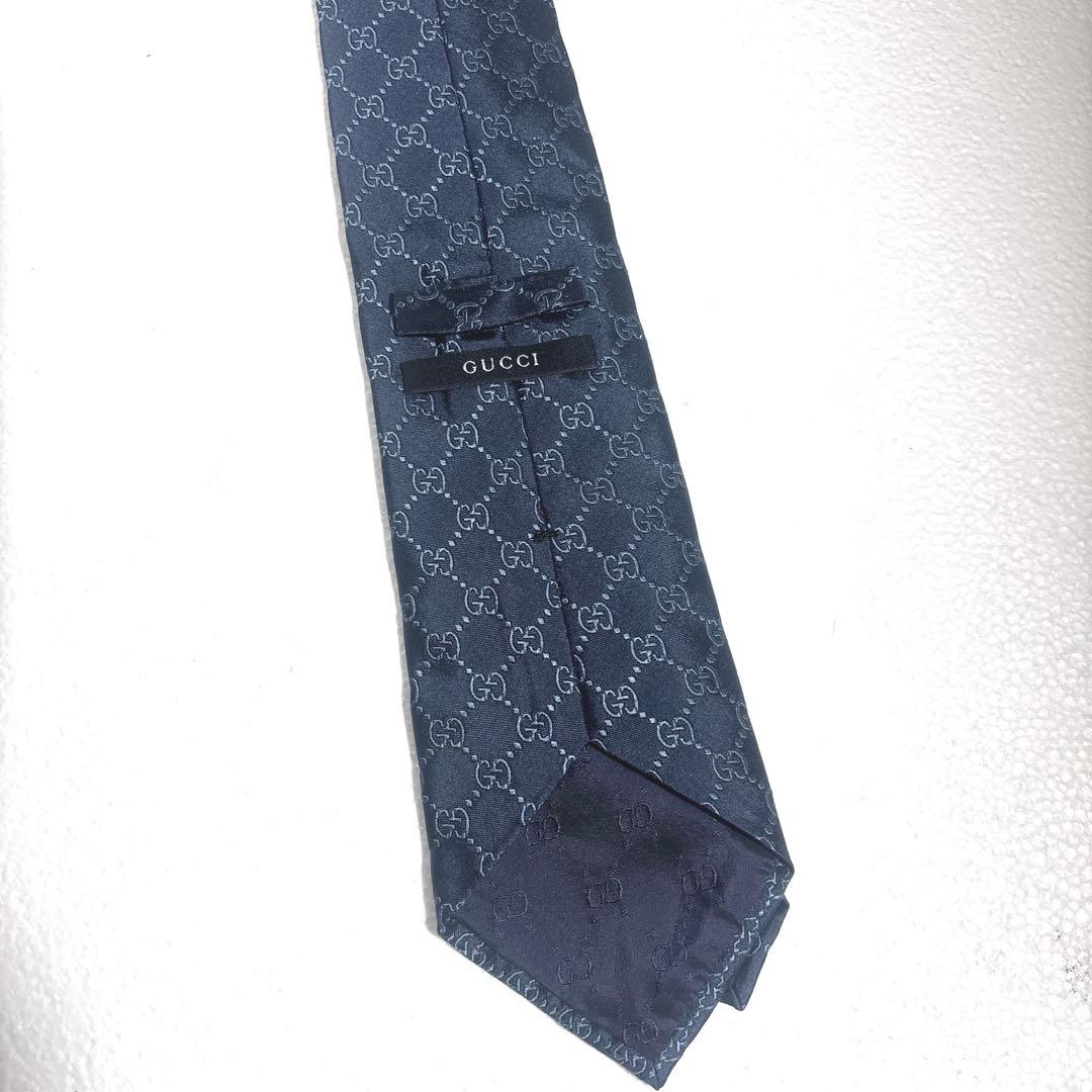 美品 GUCCI シルク ネクタイ GGロゴ ネイビー