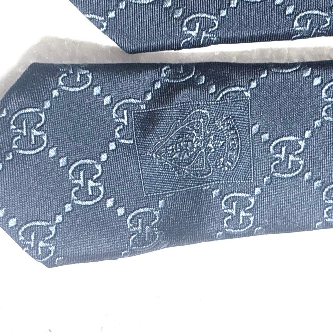 美品 GUCCI シルク ネクタイ GGロゴ ネイビー