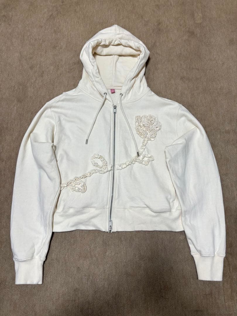 トップス SINOON Rose Frill Hoodie Zipup Ivory