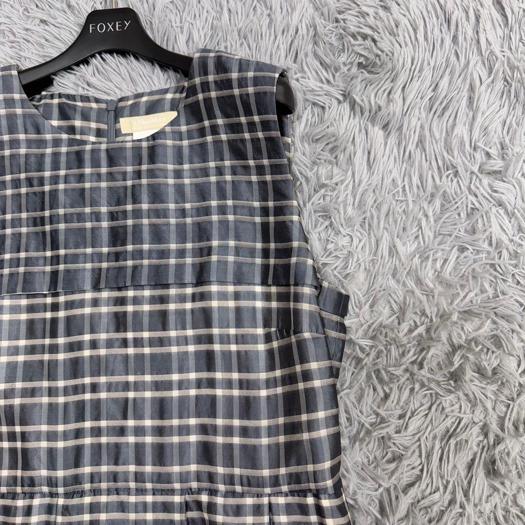 美品✨マックスマーラ 希少サイズ48 シルク チェックドレスワンピース ロング