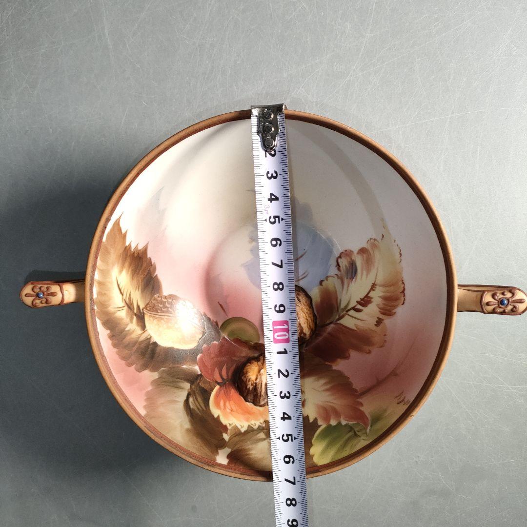 A1293-5/オールドノリタケ/果実図取手付ボウル17cm/飾鉢/懐石道具/