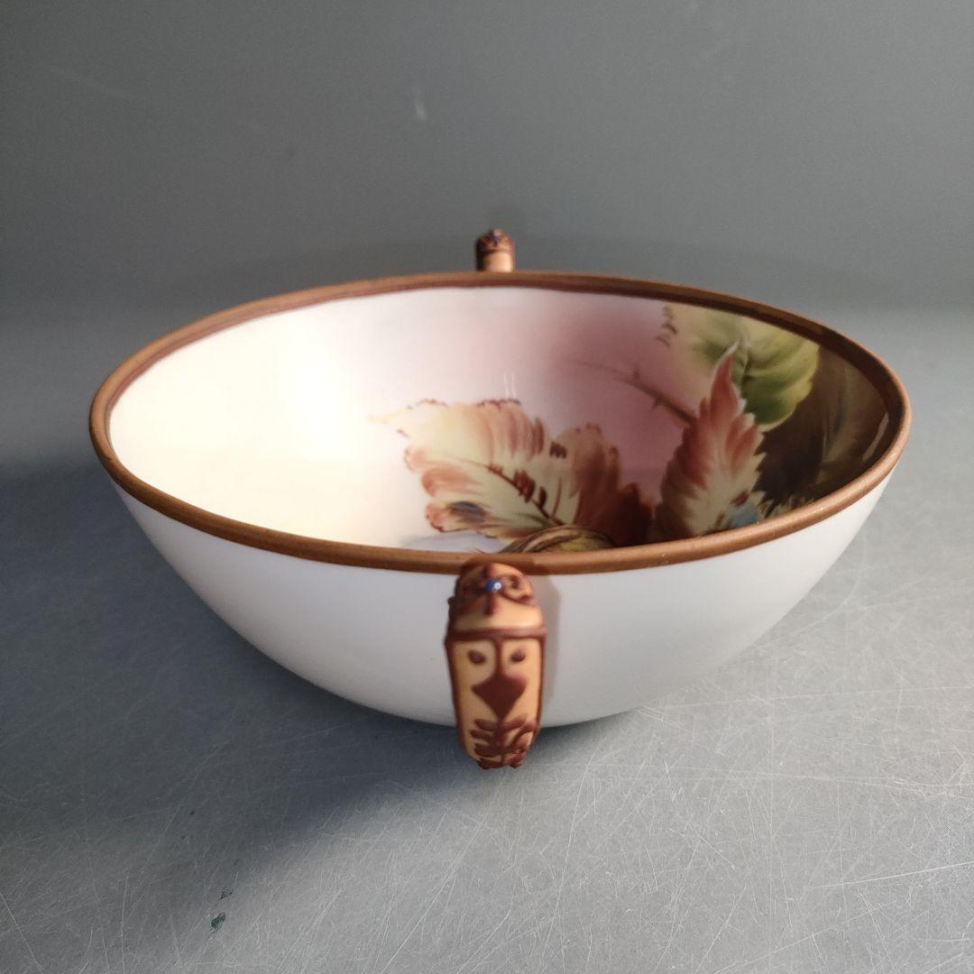 A1293-5/オールドノリタケ/果実図取手付ボウル17cm/飾鉢/懐石道具/
