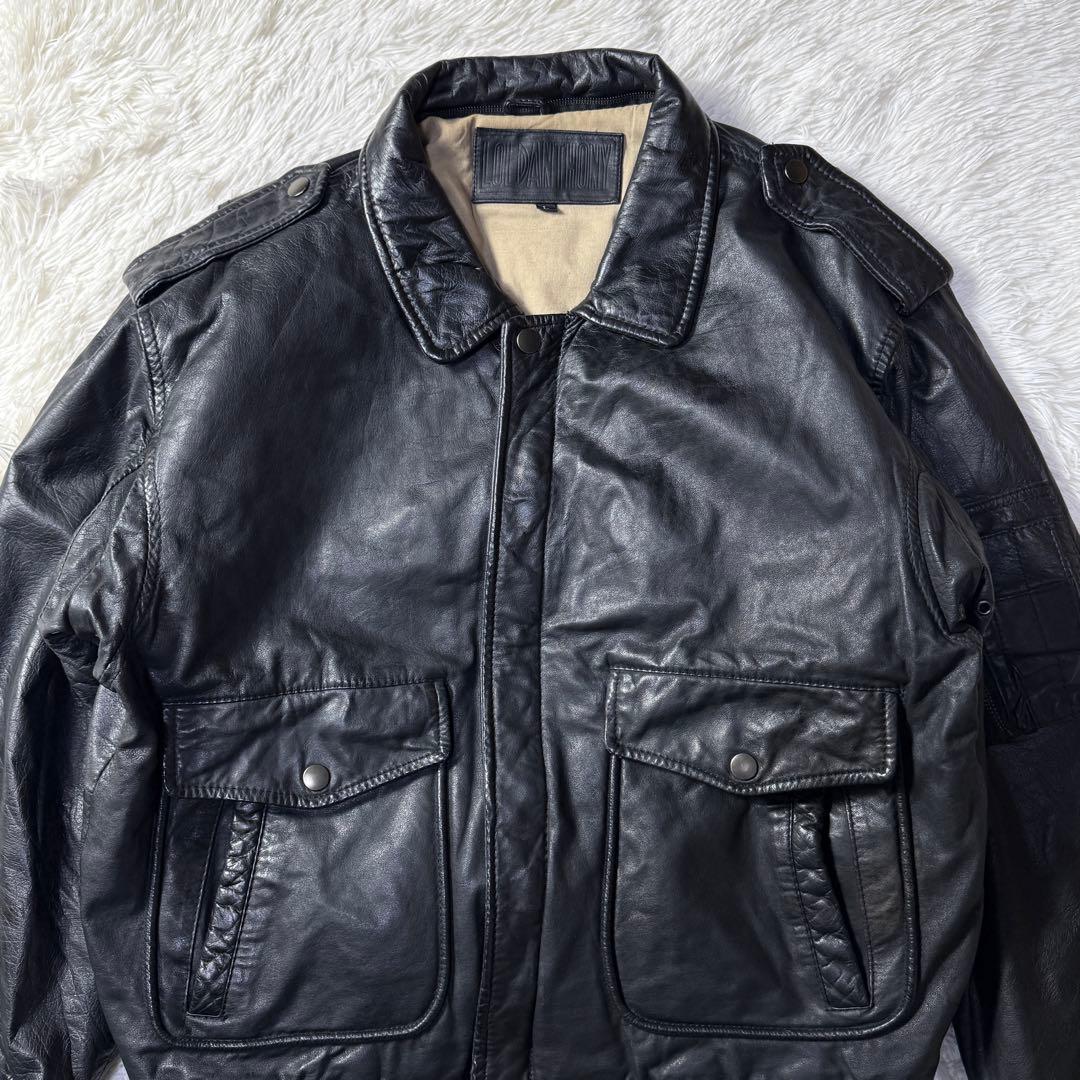 【90s】A-2 ブラックレザー フライトジャケット M 牛革 短丈