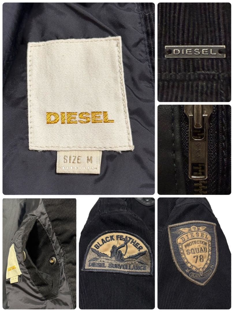 【美品】 DIESEL コーデュロイ × 本革 レザー 切替ジャケット 黒 M
