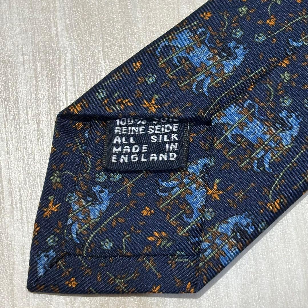Drake's ネイビー 花柄 シルク ネクタイ