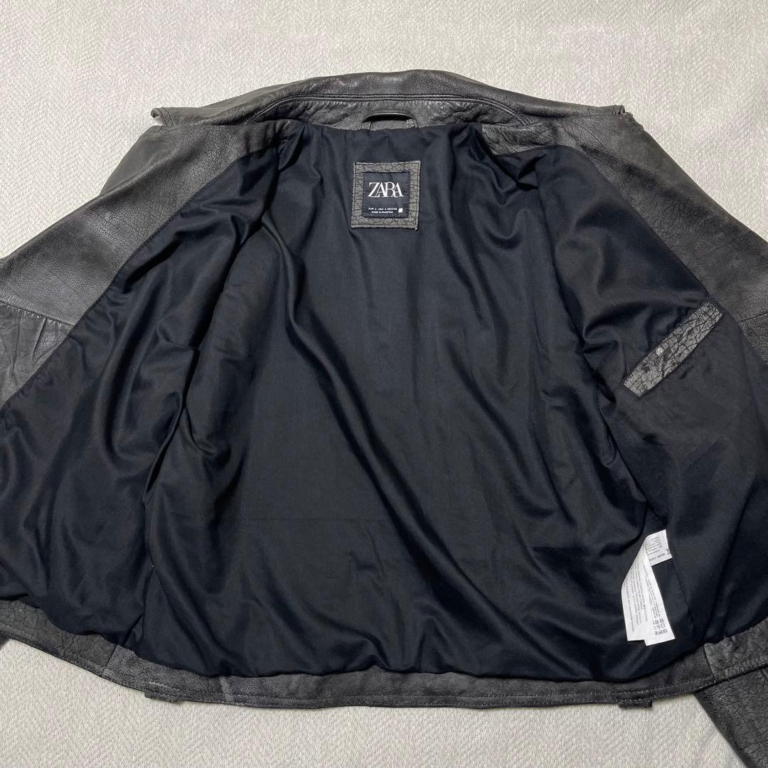 ZARA ザラ 水牛 本革 レザーライダースジャケット ヴィンテージ加工 L