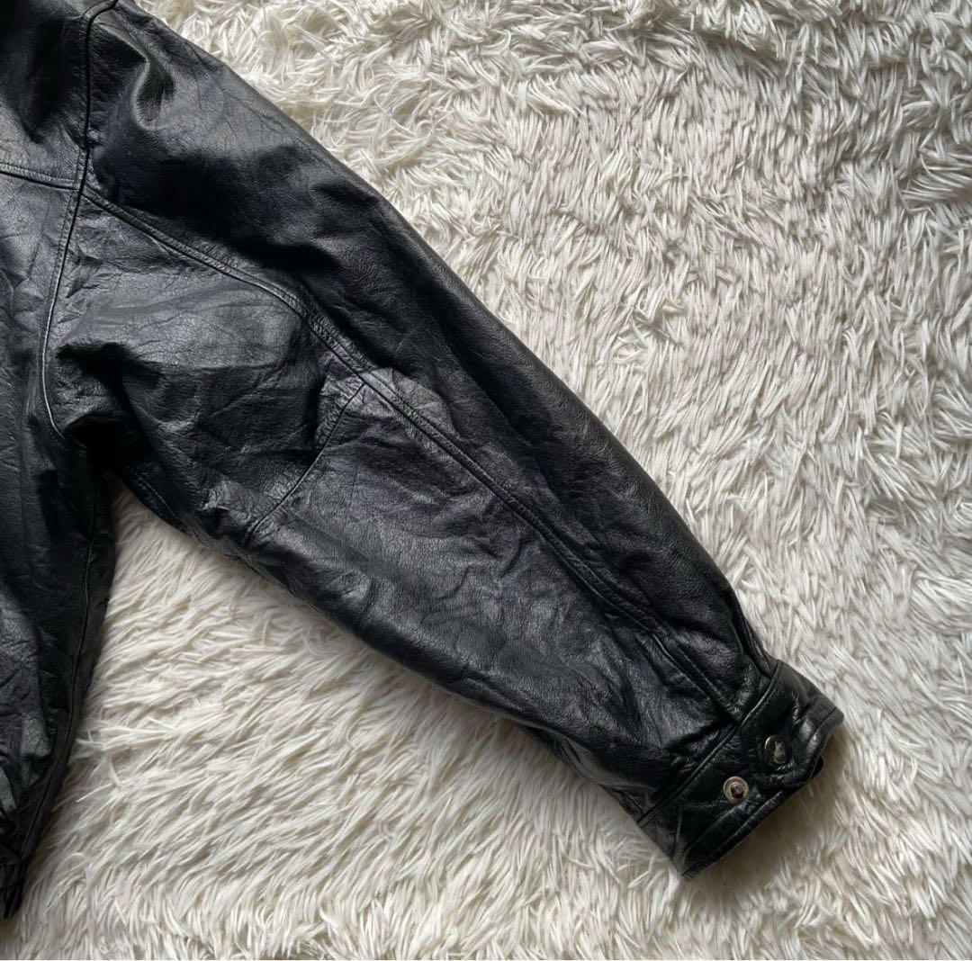 90's✨レザージャケット　ボンバー　本革　オーバーサイズ　XL 黒　キムタク