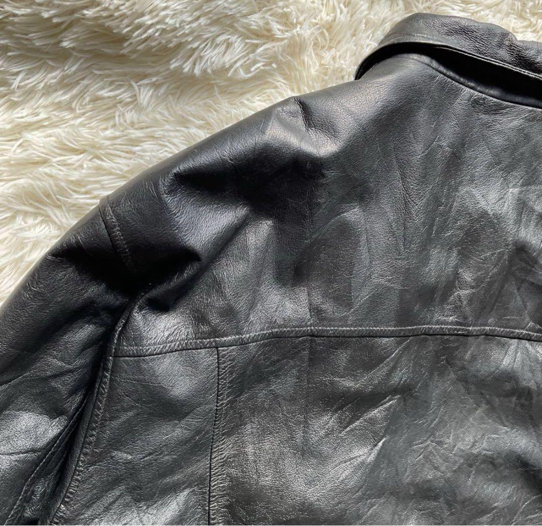 90's✨レザージャケット　ボンバー　本革　オーバーサイズ　XL 黒　キムタク
