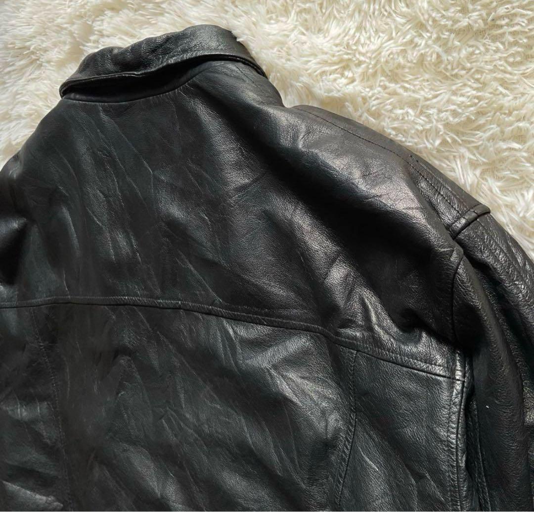 90's✨レザージャケット　ボンバー　本革　オーバーサイズ　XL 黒　キムタク