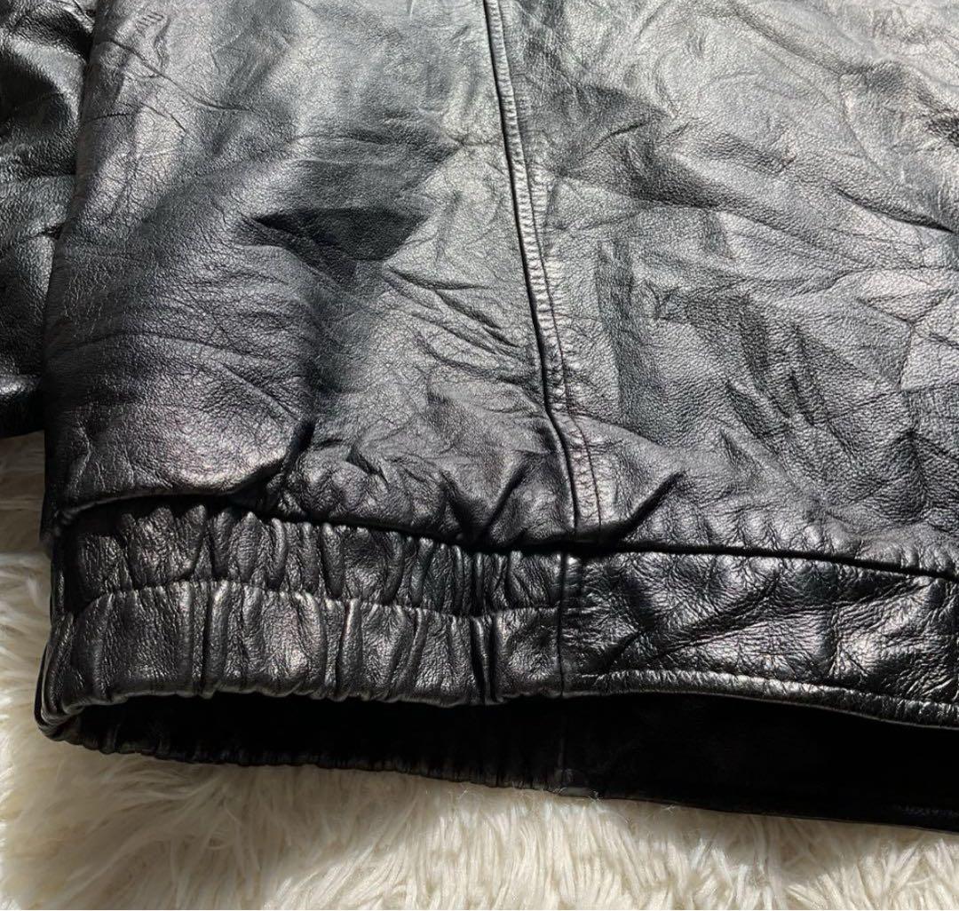 90's✨レザージャケット　ボンバー　本革　オーバーサイズ　XL 黒　キムタク